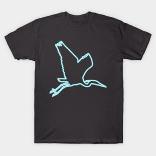 80s Retro Neon Sign Blue Heron Bird T-Shirt